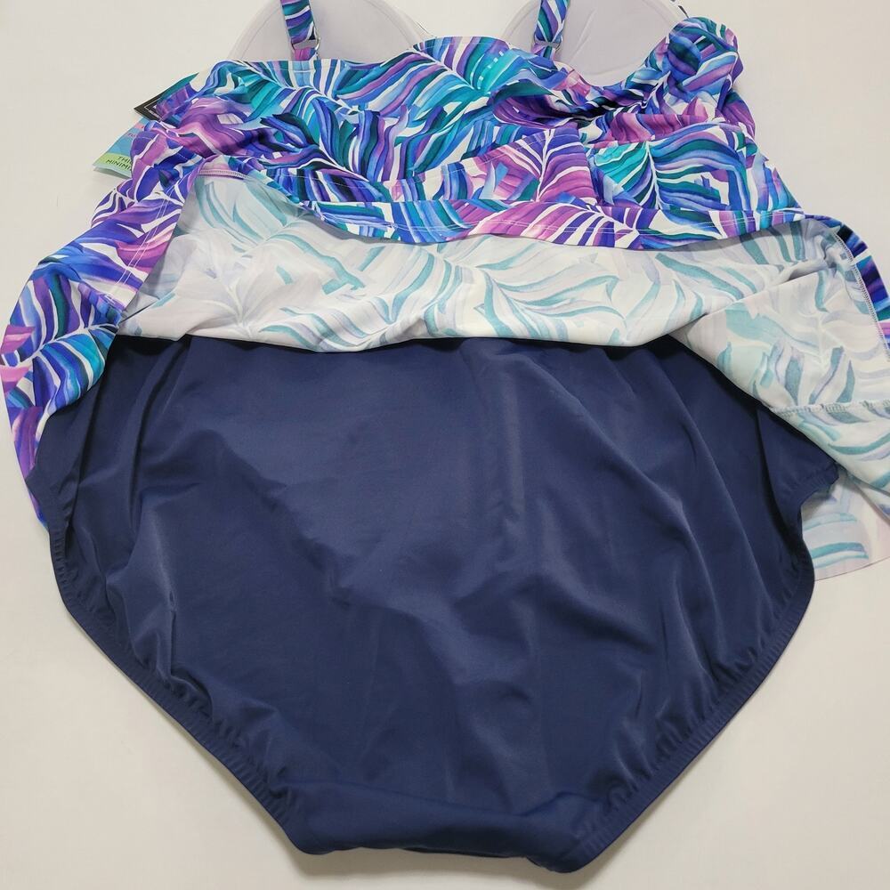Swim Solutions Tummy-Control Faux-Tankini One-Piece Swimsuit Modest NWT Size 24W - Picture 11 of 13